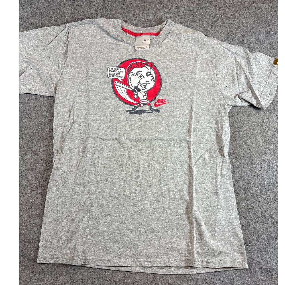 VINTAGE Y2K Nike Mr Baseball Shirt Mens Gray Graphic Swoosh Funny Tee Large